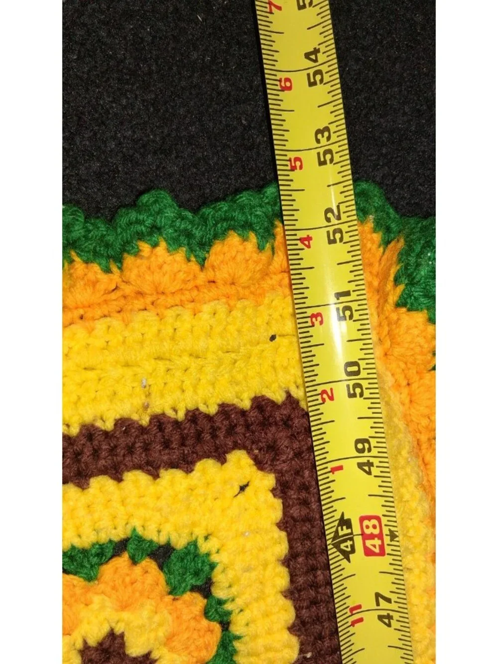 Vintage Crochet Granny Brown Green Gold Sun FlowerThrow Blanket 52 1/2 X 38 1/2